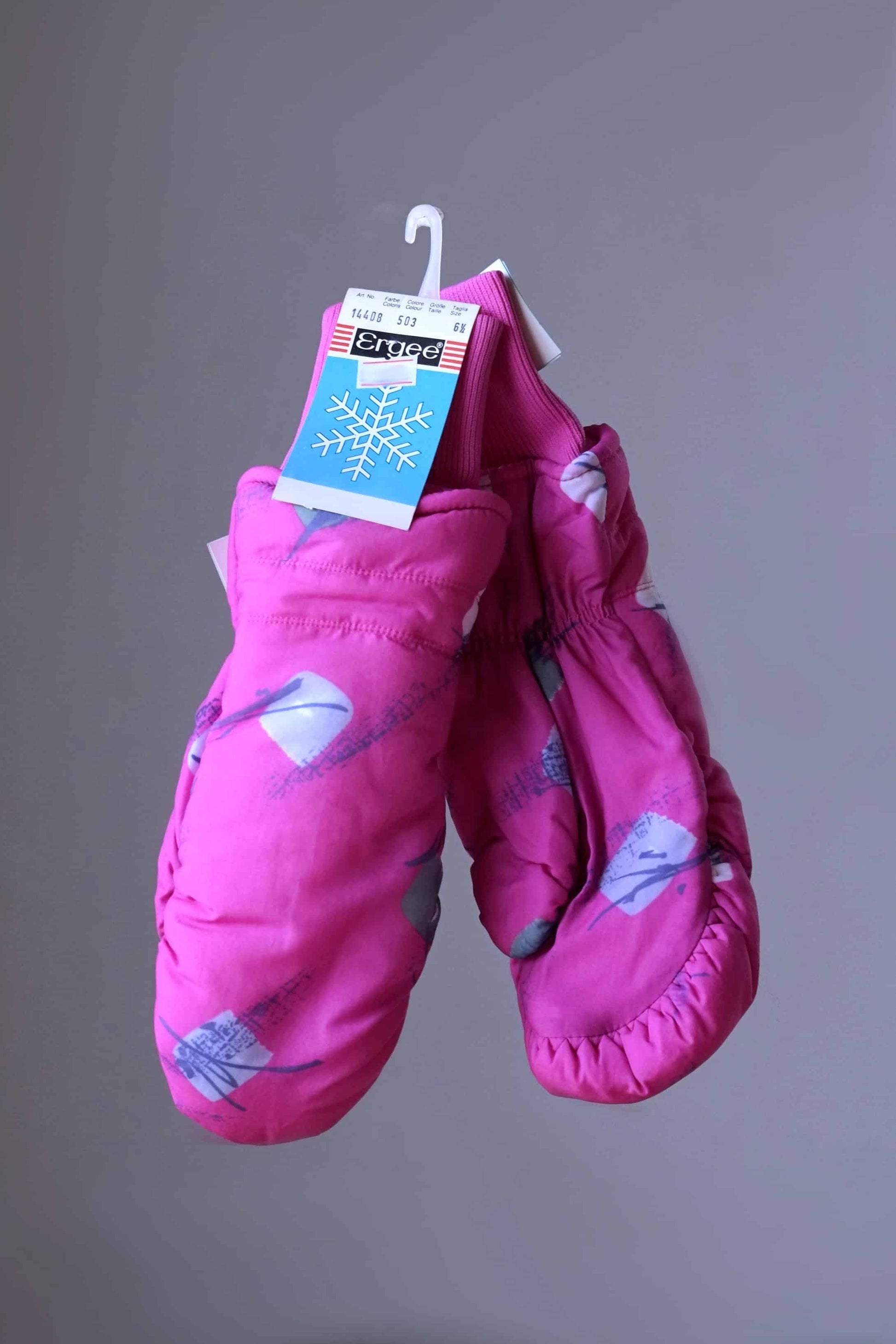 90's Print Ski Mittens pink and purple