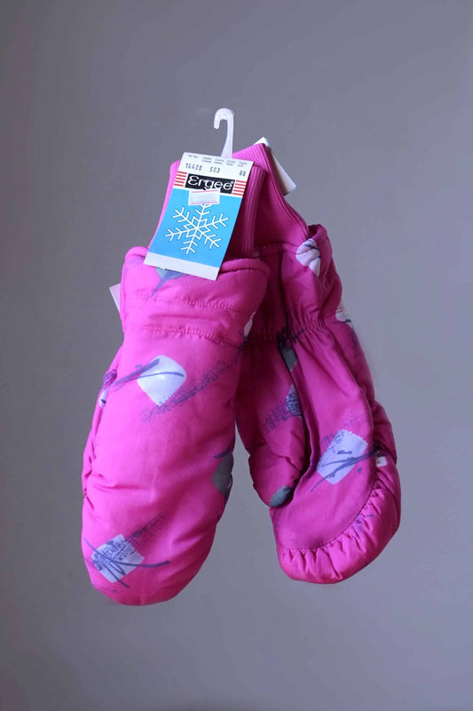90's Print Ski Mittens pink and purple