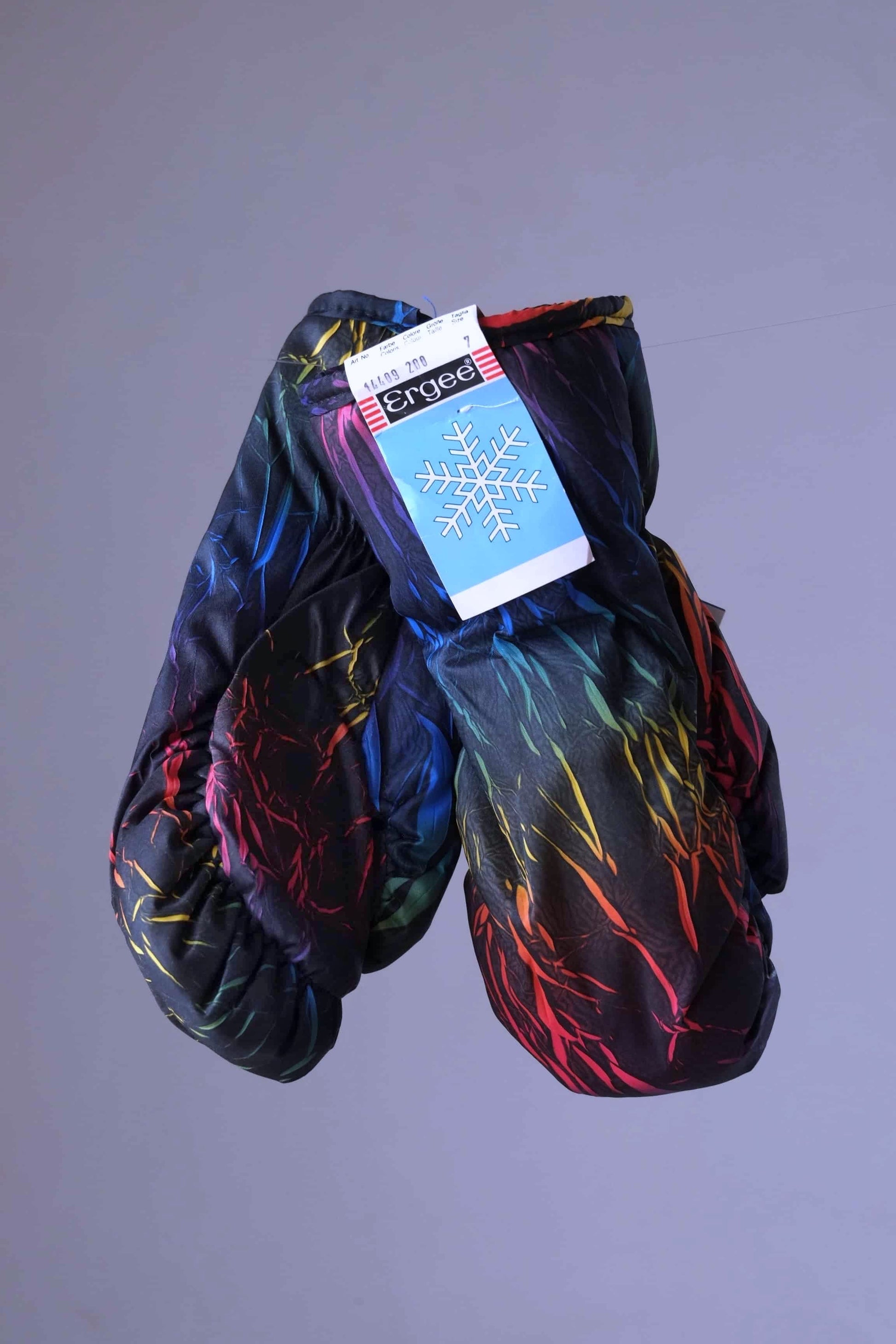 90's Print Ski Mittens black with neon streaks