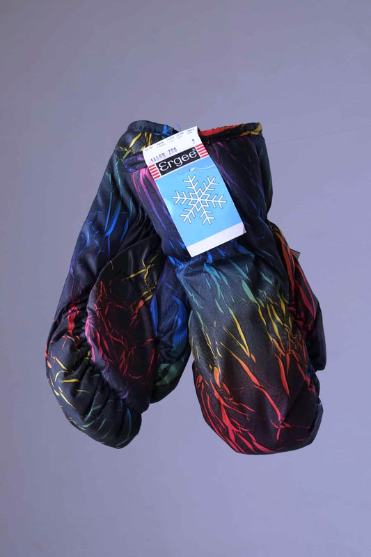 90's Print Ski Mittens black with neon streaks