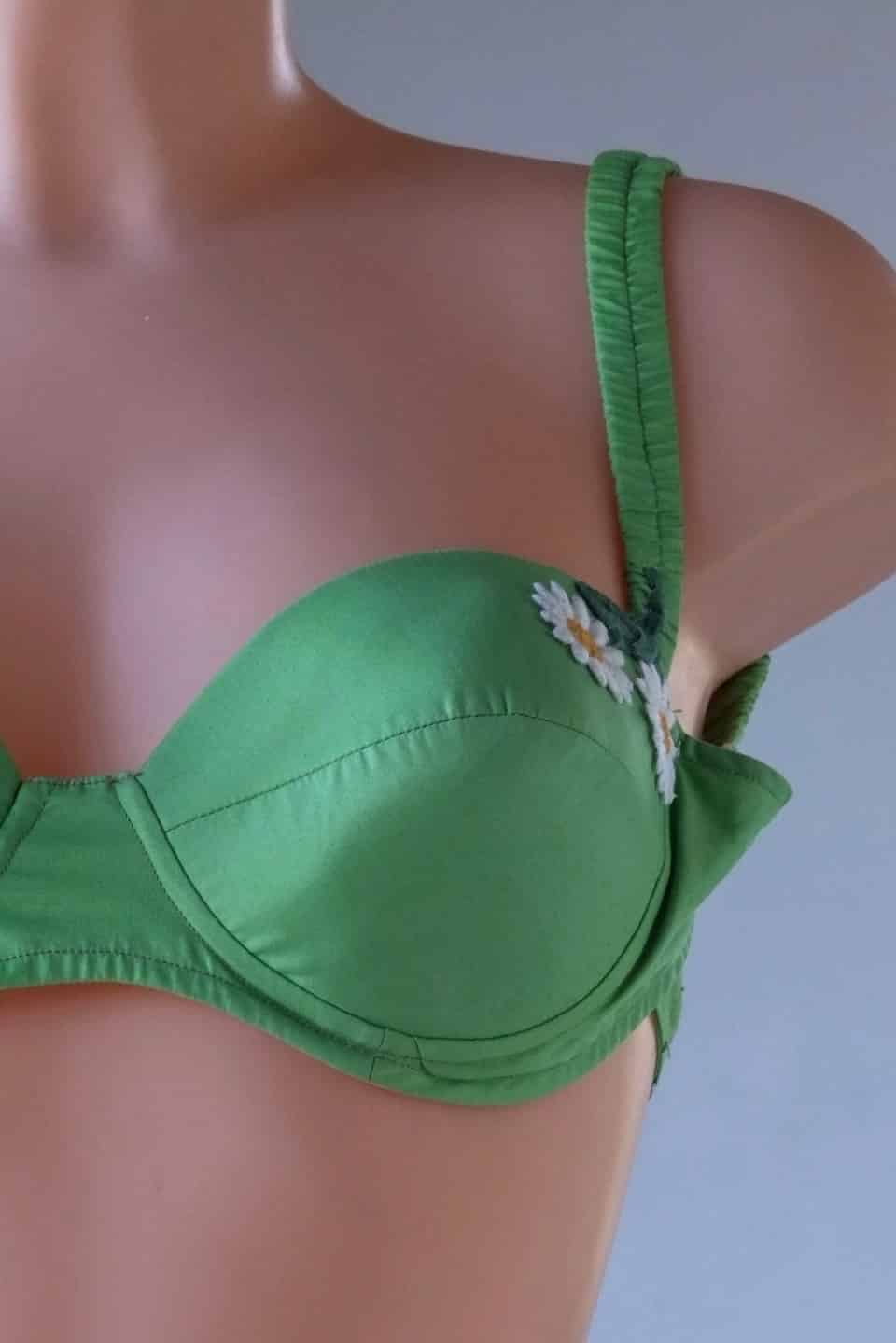Close shot of Green Vintage 60's Flower Bikini on mannequin