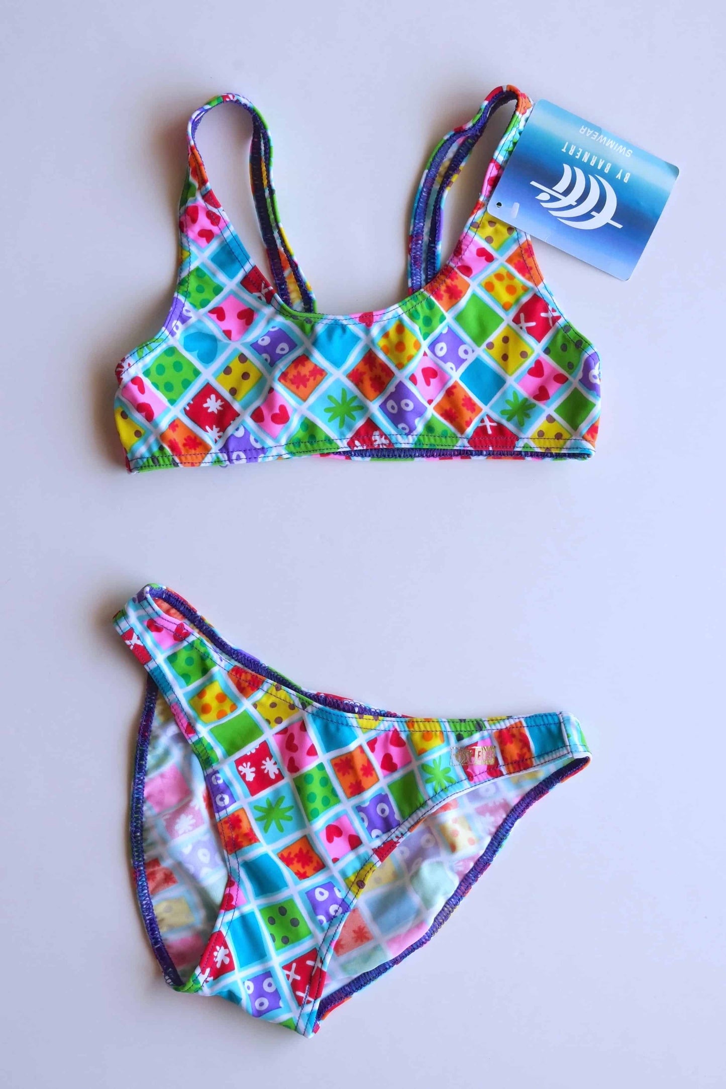 Girls Two-Piece Square Print Swimsuit