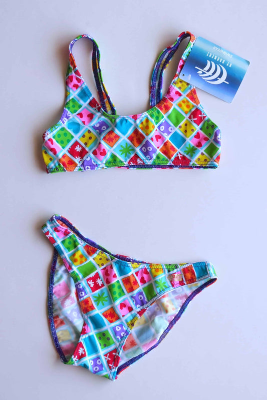 Girls Two-Piece Square Print Swimsuit