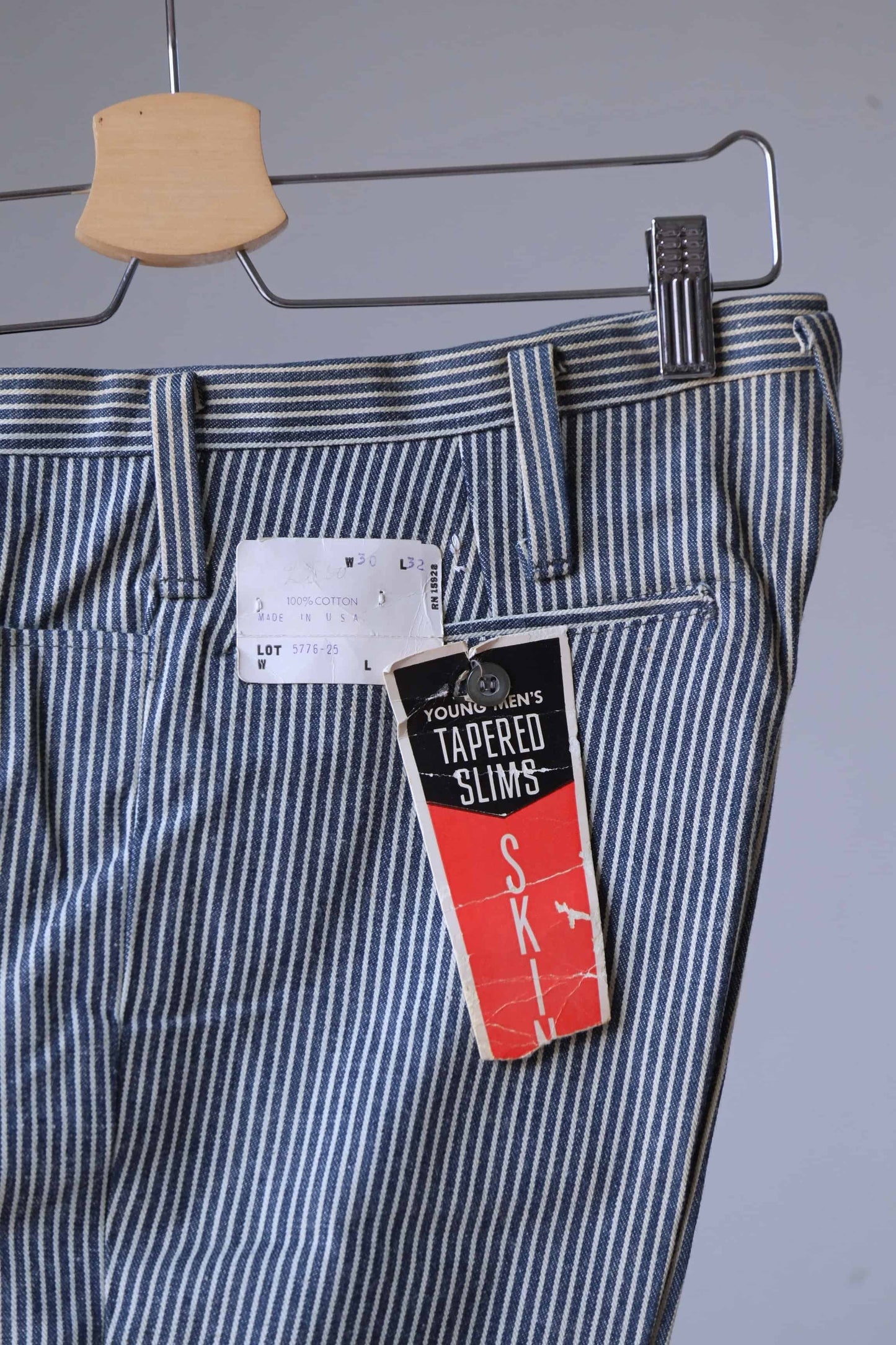 Close shot of black and white striped LEE 60's Vintage Tapered Slim Pants
