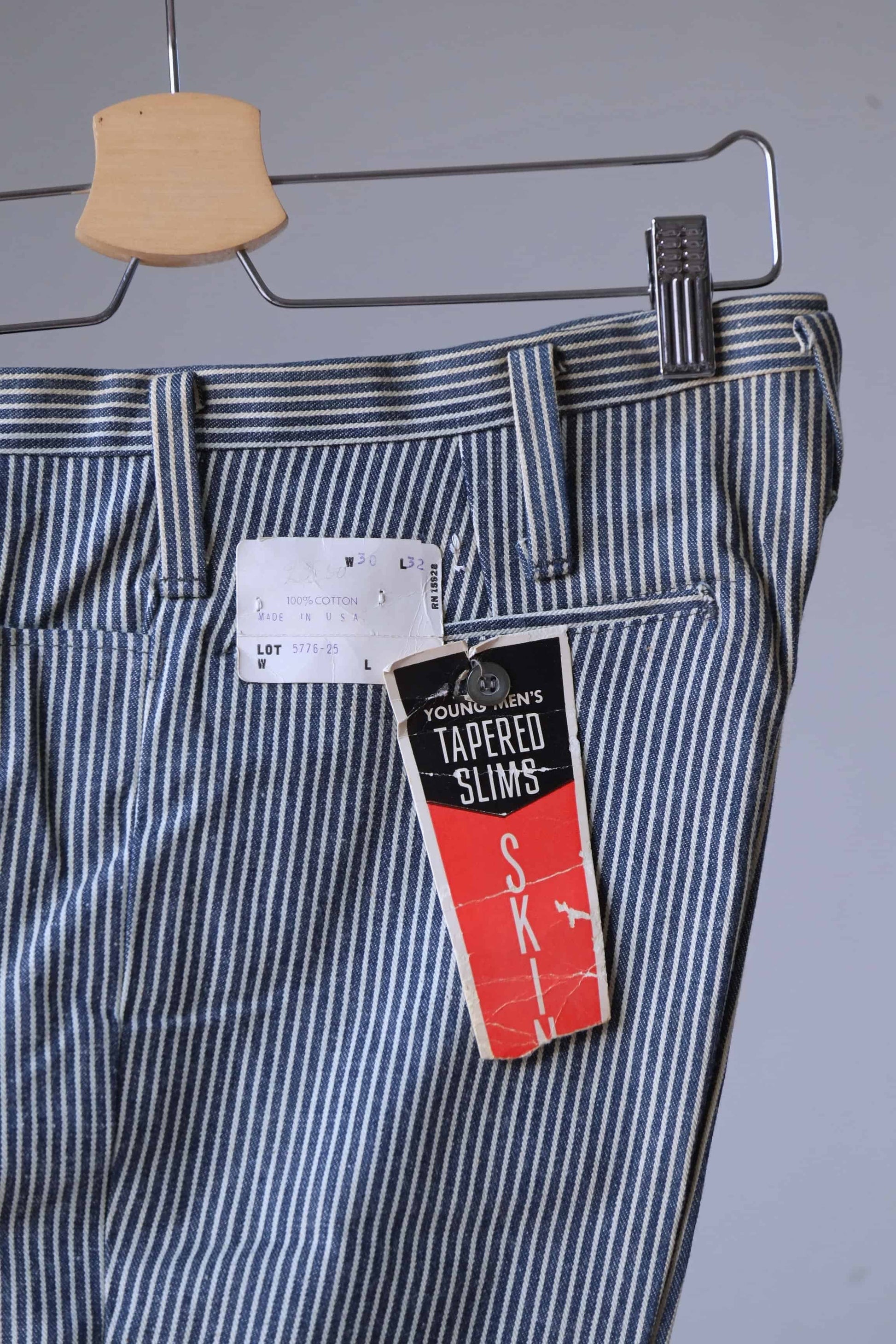 Close shot of black and white striped LEE 60's Vintage Tapered Slim Pants