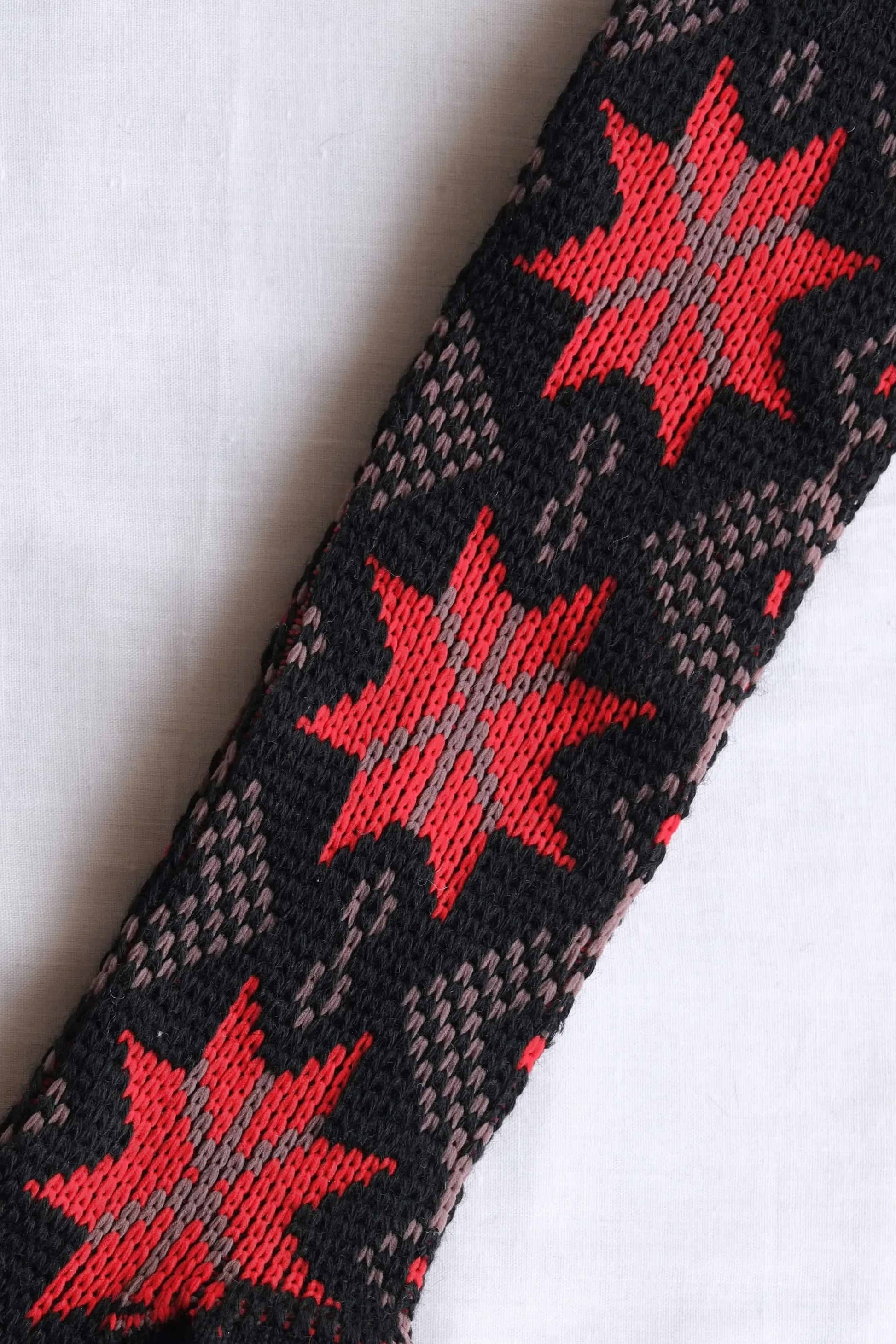 Close view of black and red Vintage Knee high Jacquard Socks