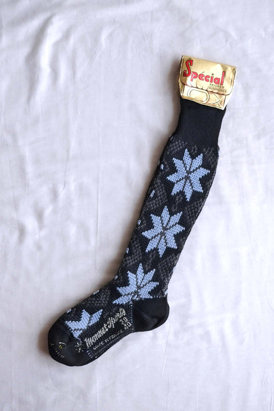 Black and Blue Vintage Knee High Jacquard Socks