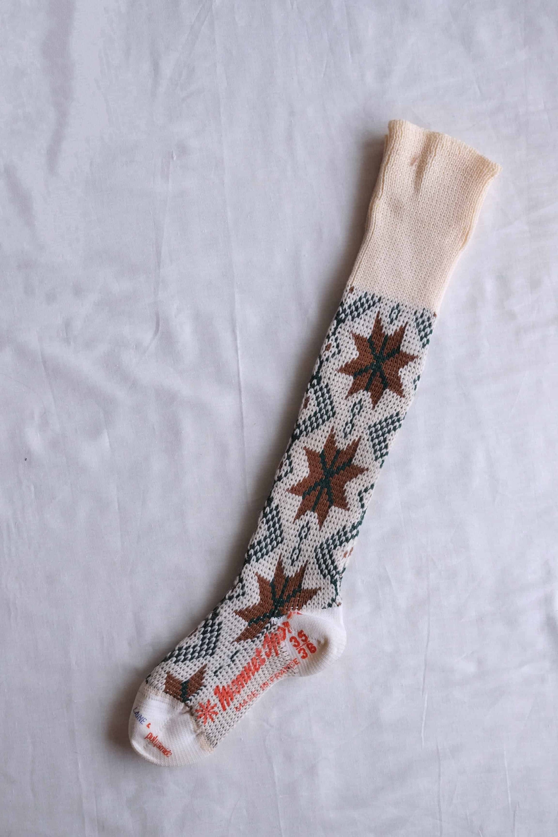 Cream and Brown Vintage Knee High Jacquard Socks