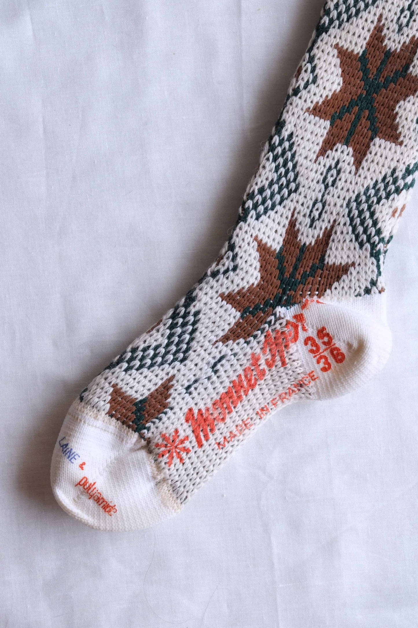 Cream and Brown Vintage Knee high Jacquard Socks