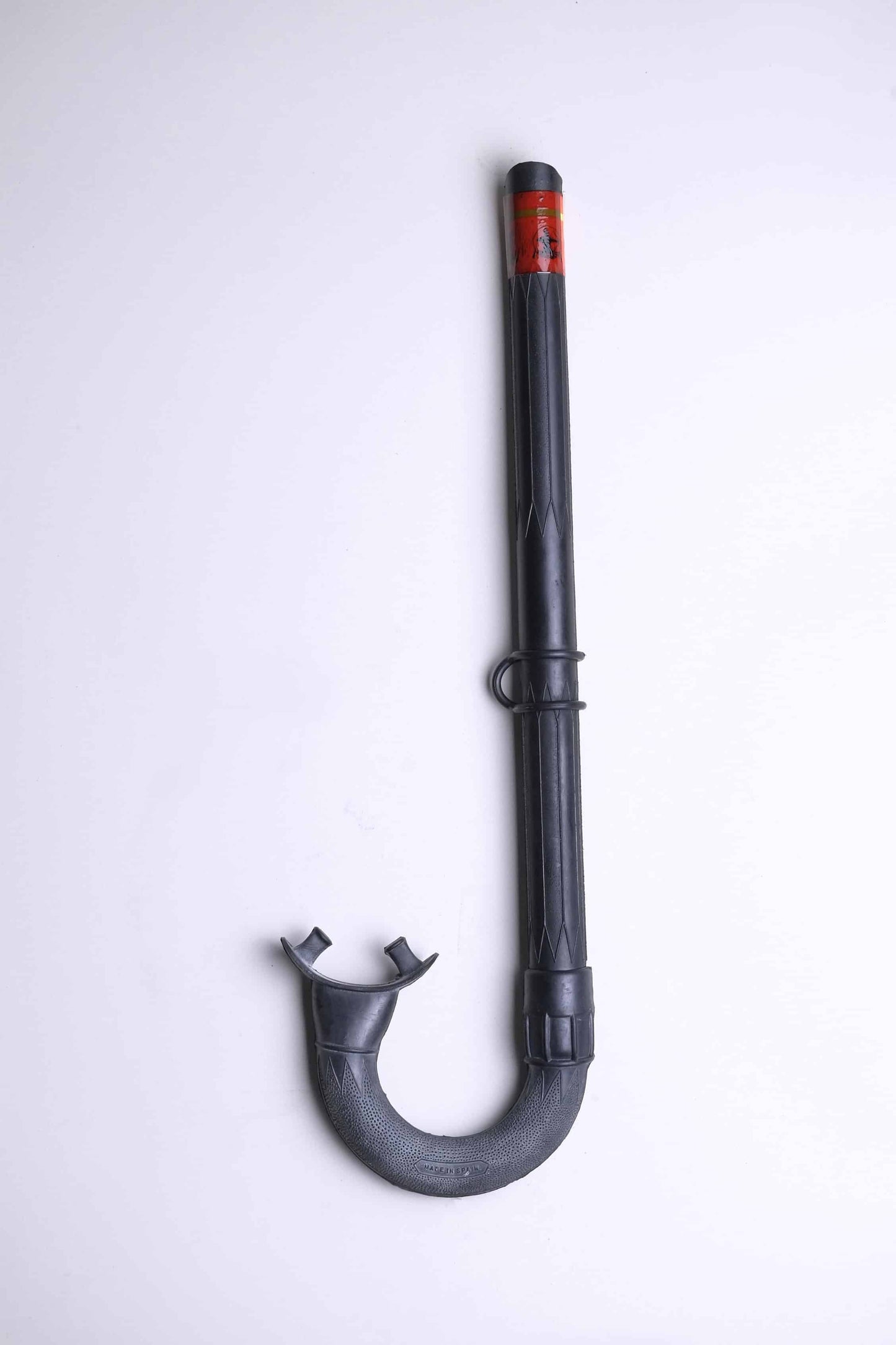 Vintage Nemrod Menorca snorkel on white background, left side.