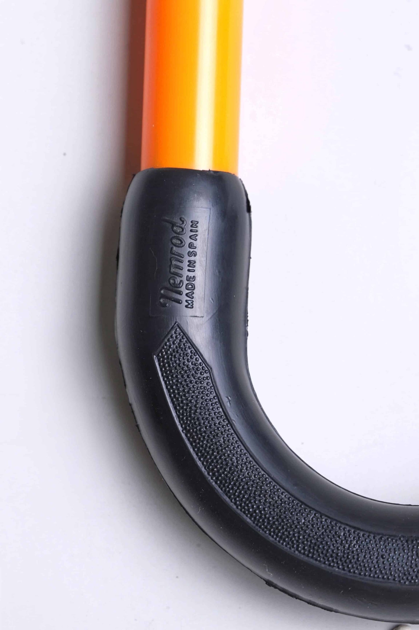 Close up of a Vintage Nemrod Calella telescopico snorkel on white background, showing the words Nemrod Made in Spain