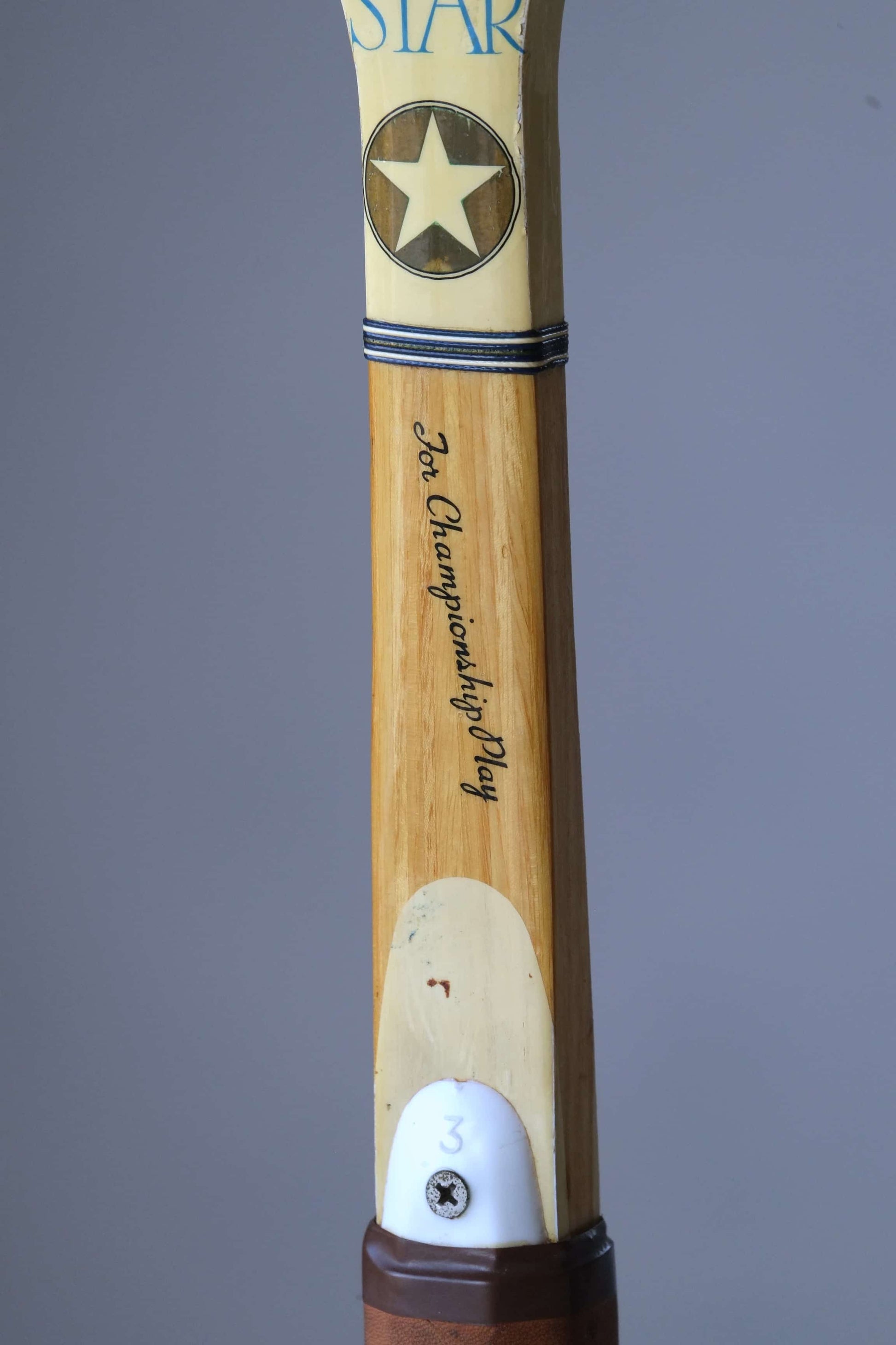 SNAUWAERT World Star Vintage Tennis Racquet close up of the shaft