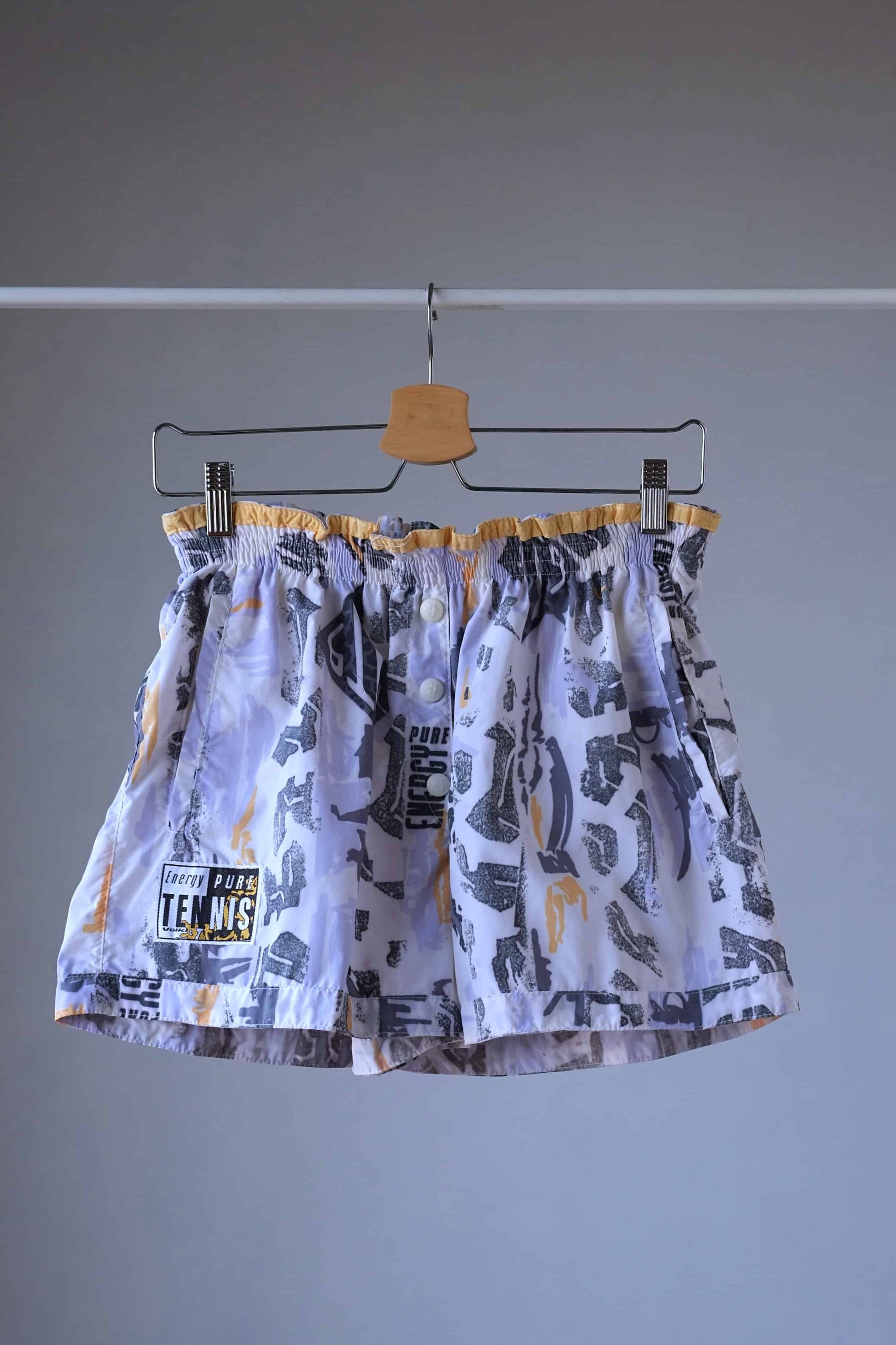 vintage printed volkl tennis shorts on hanger