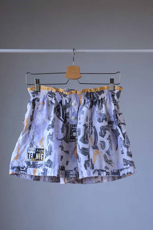 vintage printed volkl tennis shorts on hanger