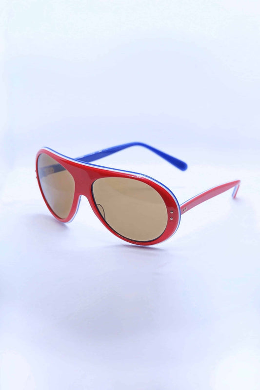 Vintage 70's Rally Coq Sunglasses in red on white background