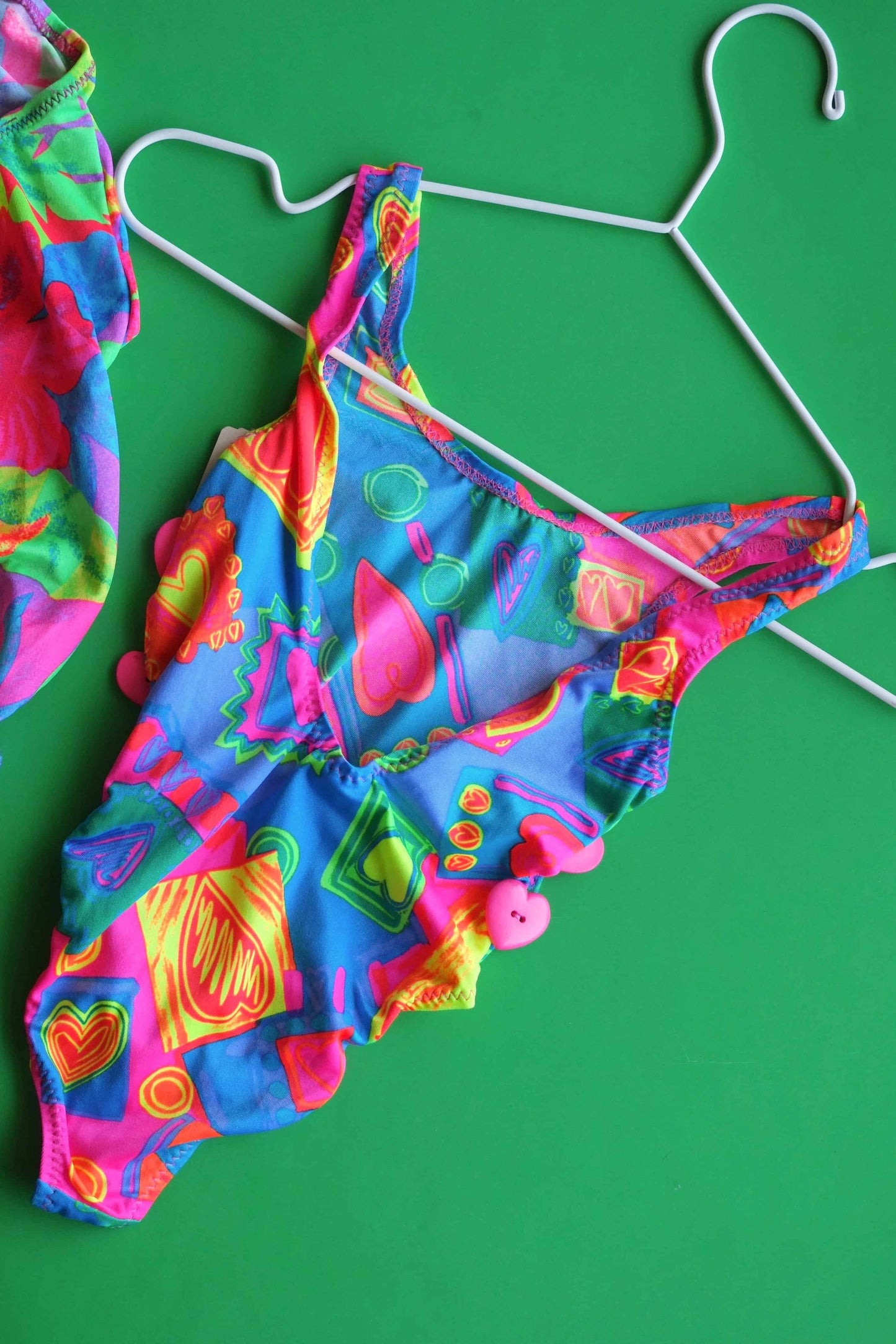 COLE of CALIFORNIA 90's Neon Hearts Girls Swimsuit backside