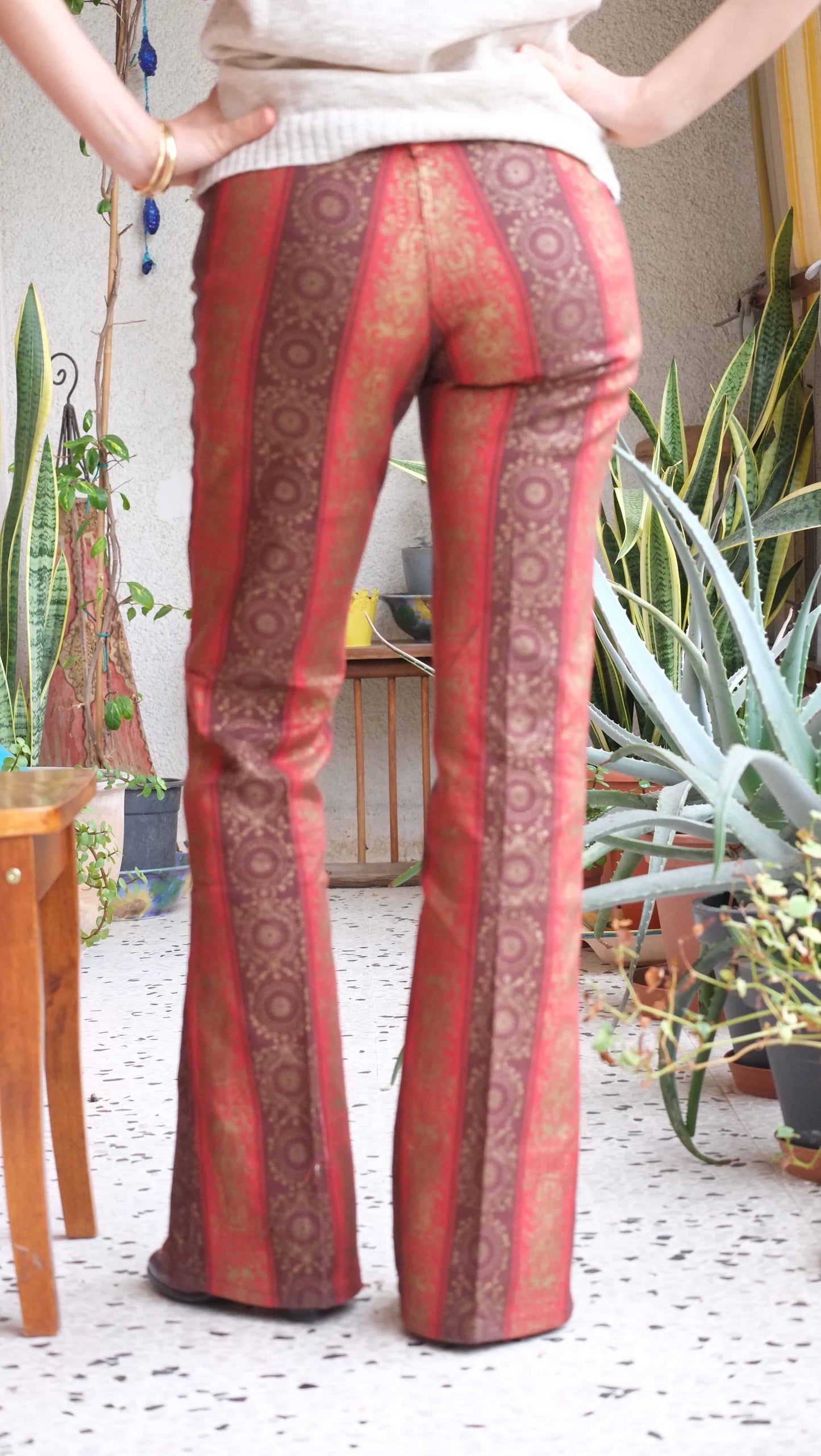 Vintage Brocade 70's Flare Bottoms backside