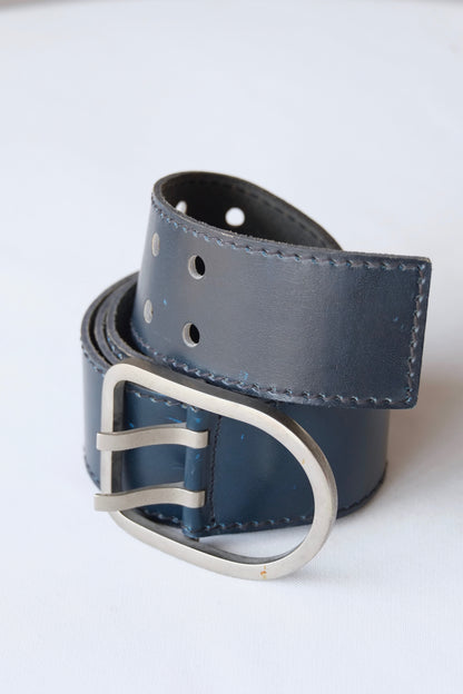L'AIGLON Double Prong Rounded Buckle Leather Belt