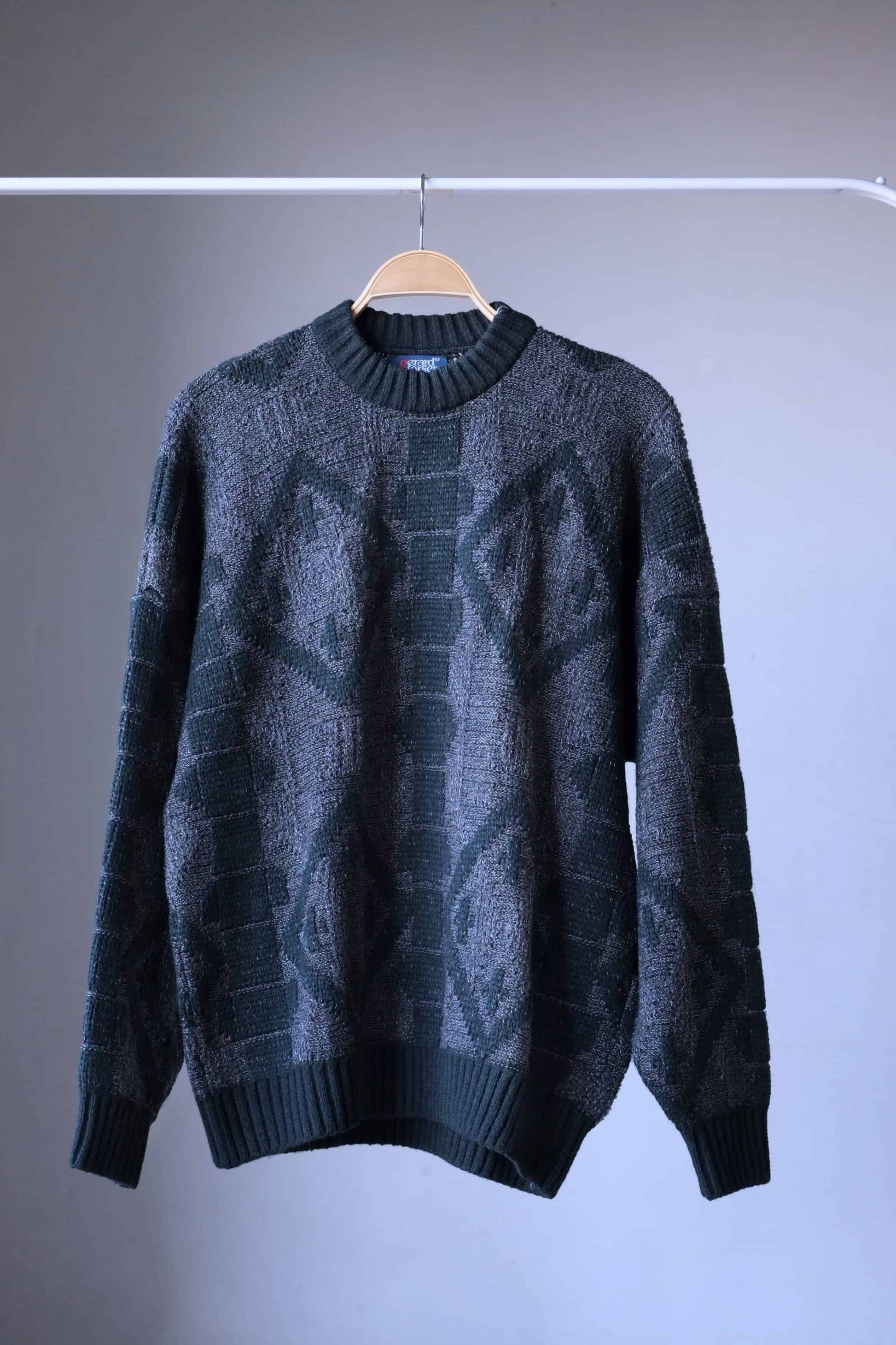 Vintage 90's Jacquard Pattern Sweater dark green grey