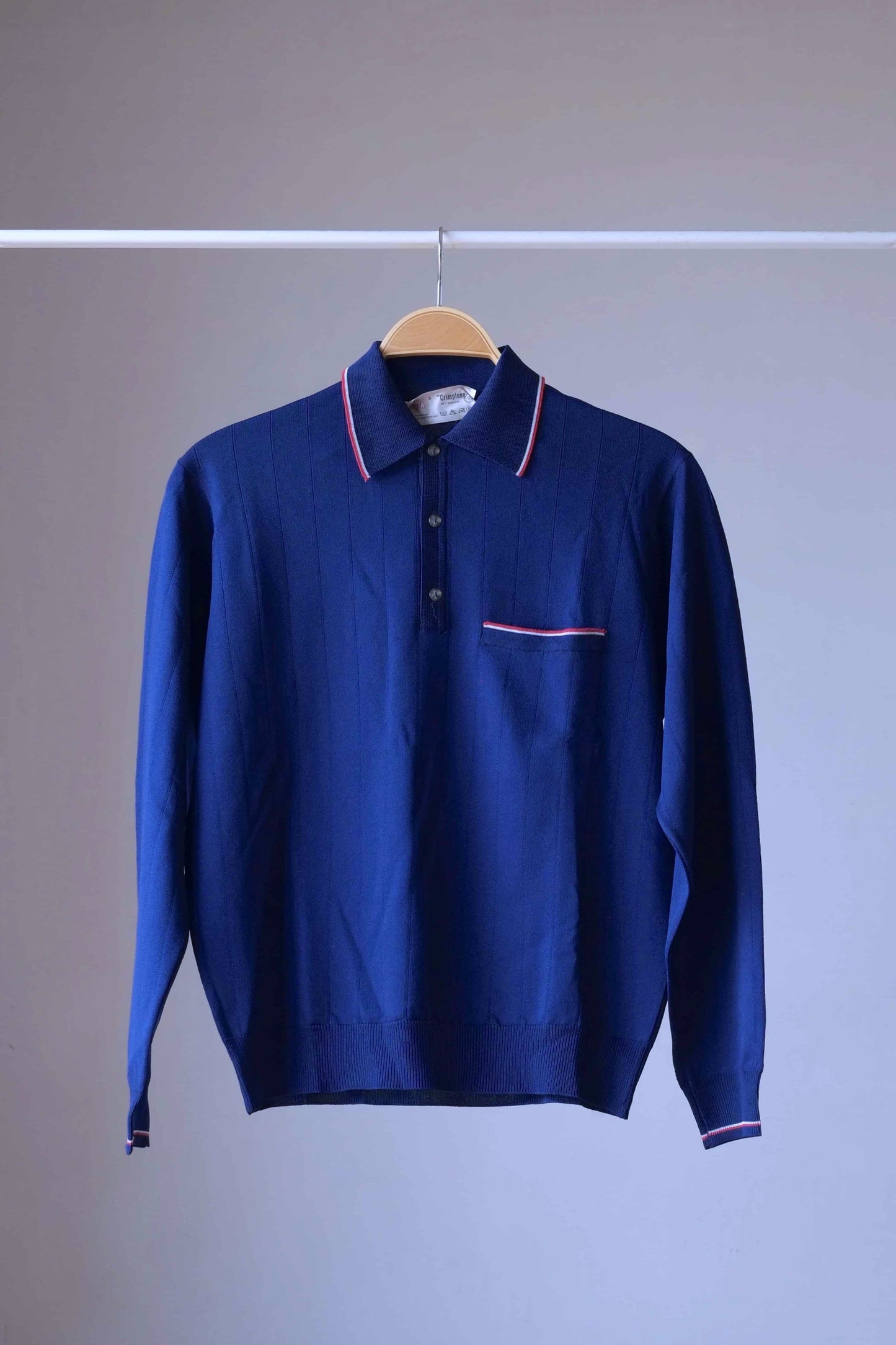 Vintage 70's Long Sleeves Knit Polo navy blue
