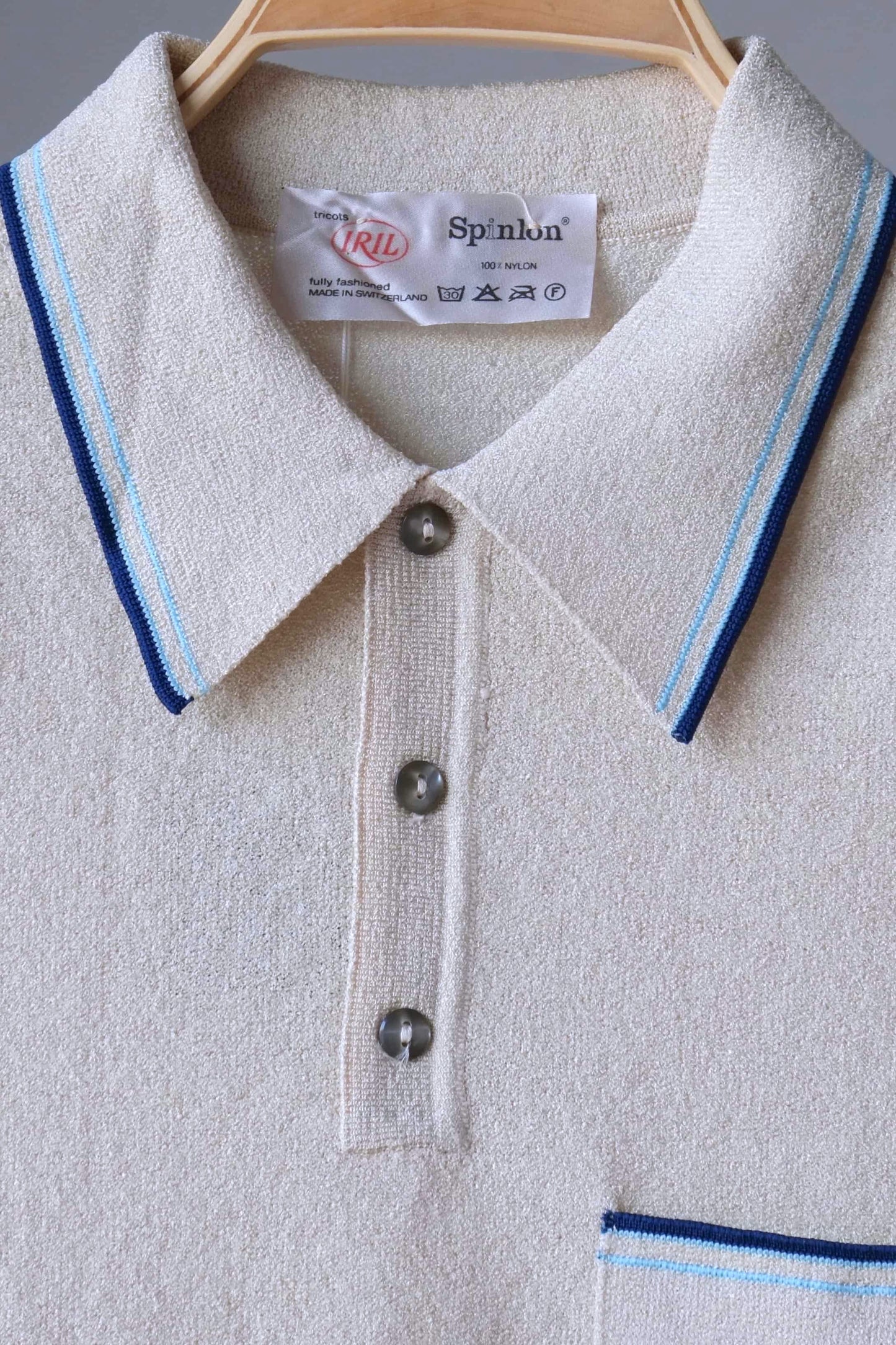 70's Mousse Knit Polo Shirt detail cream color