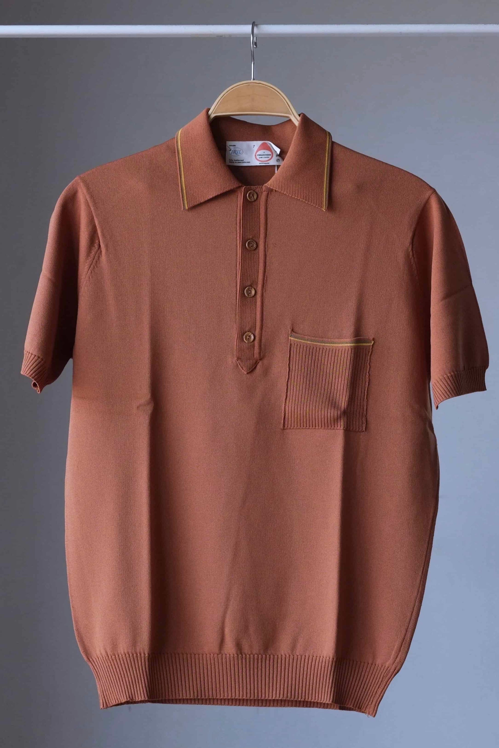 70's Knitted Striped Polo Shirt cinammon