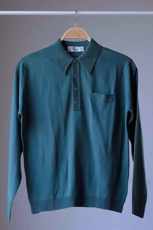 Vintage Long Sleeves 70's Knitted Top with Polo Neck hunter green