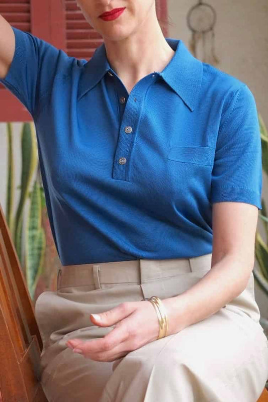 70's Knitted Women's Polo Top on model