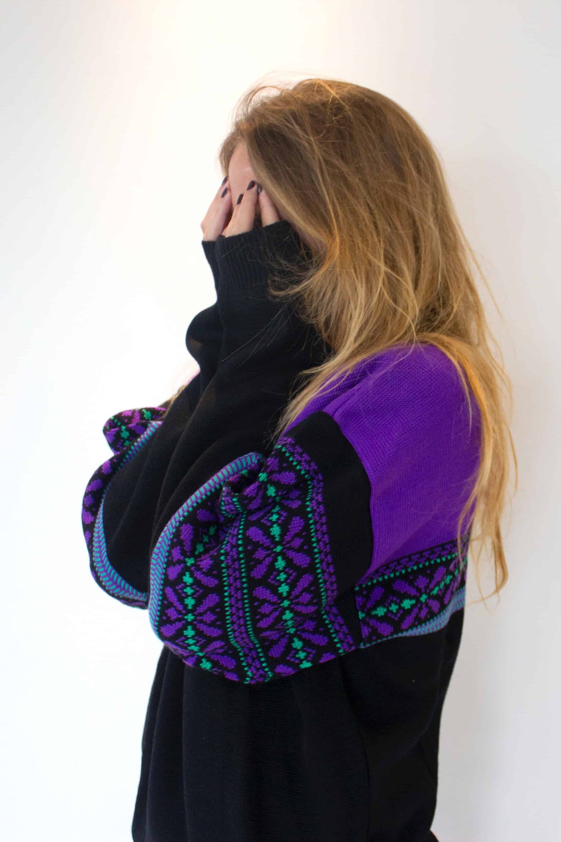 Vintage 90's Mohair Patterned Sweater purple black