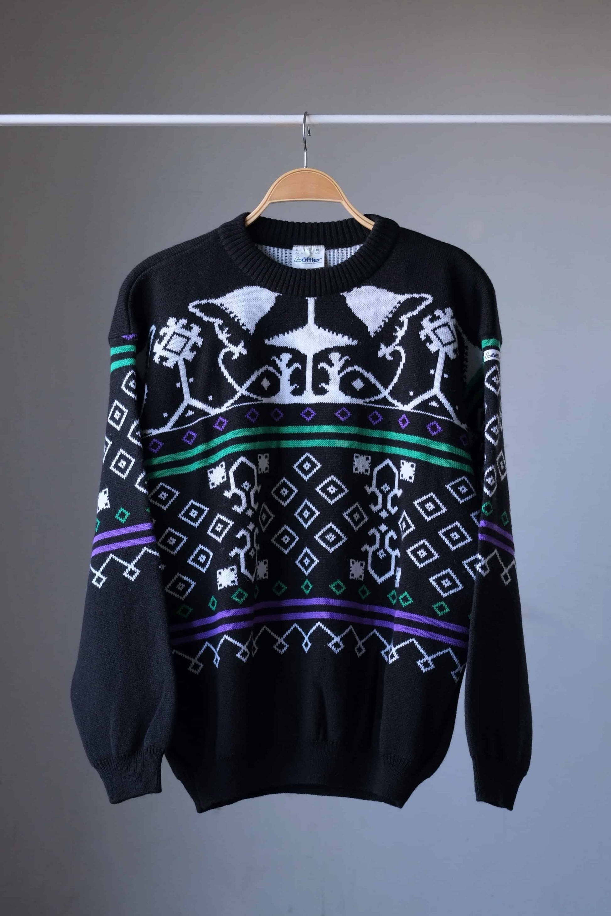 Vintage Mohair Jacquard 90's Sweater black green purple white