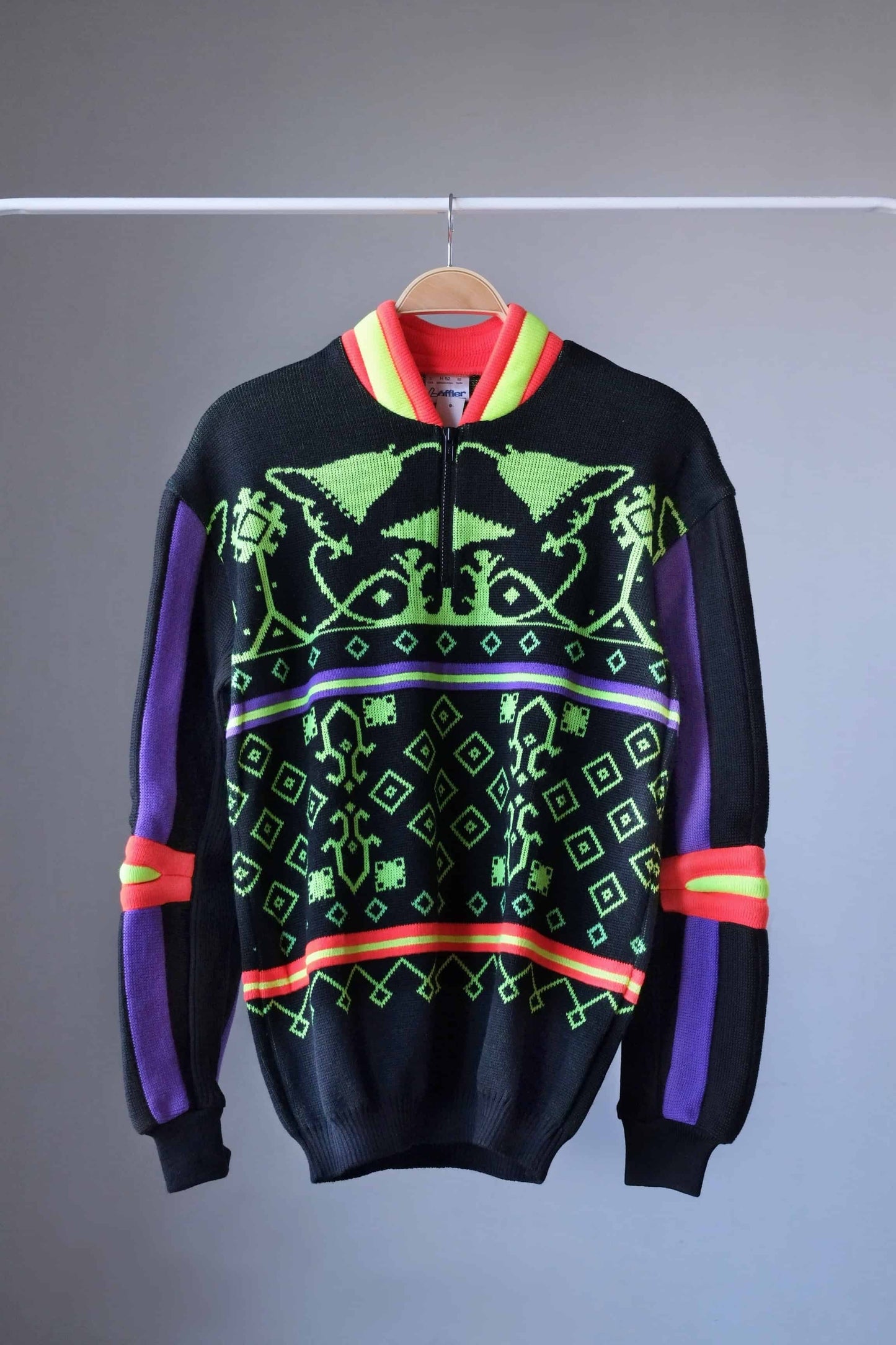 Vintage 90's Neon Jacquard Ski Sweater black neon yellow