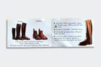 Aigle spec leaflet showcasing the "Ecuyer" tall riding boots and "Jodphur" ankle boots, with listed technical product specifications in French and English.