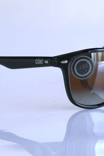 Detail of Black CÉBÉ Vintage Wayfarer Sunglasses on white background
