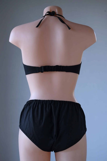 Back view Vintage Solid 60's Bikini in black worn on mannequin