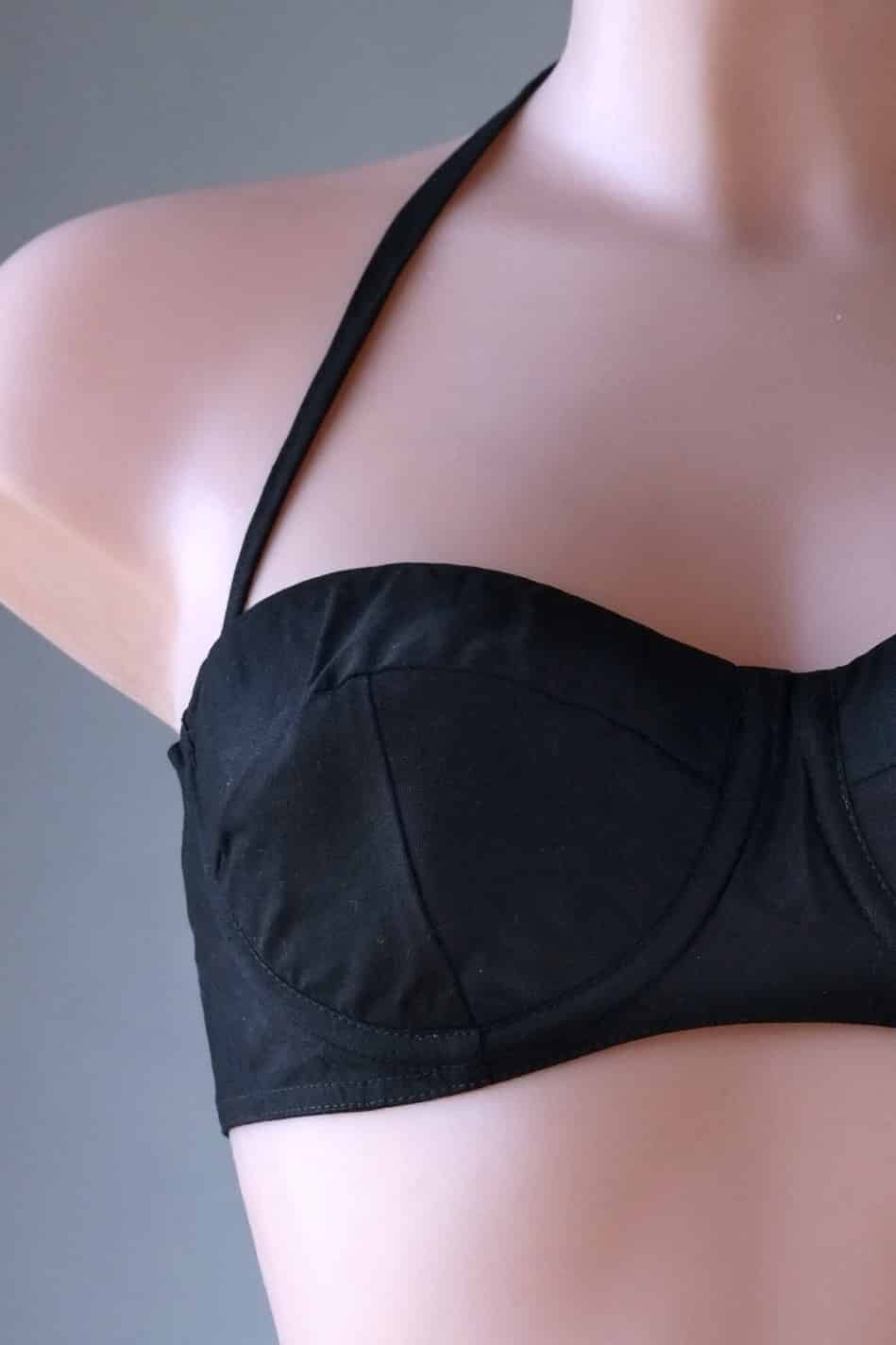 Close view Vintage Solid 60's Bikini in black worn on mannequin