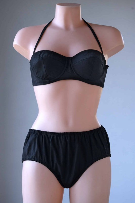 Vintage Solid 60's Bikini in black worn on mannequin