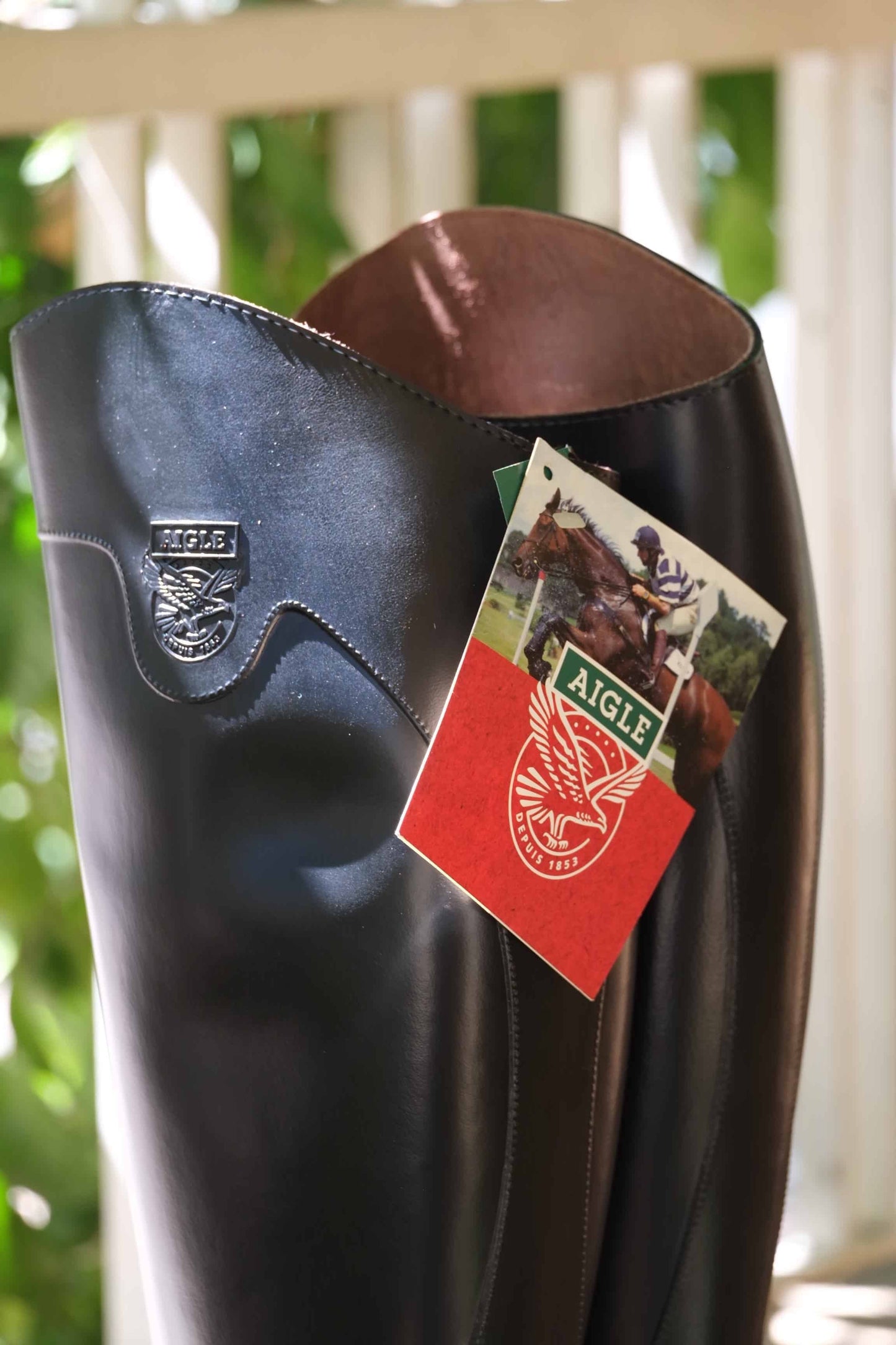 Label attached to the top of the AIGLE Ecuyer Pro Horseback Riding Boots