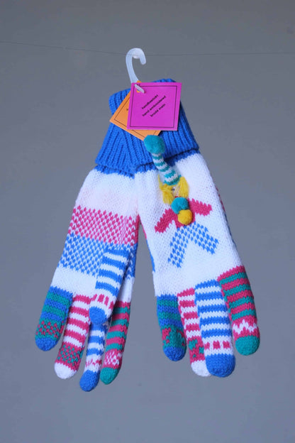 ERGEE Kids Wool Gloves in a blue and white clown deisgn 