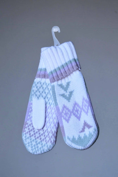 Ergee Kids Wool Mittens in white, lilac and mint green jacquard pattern