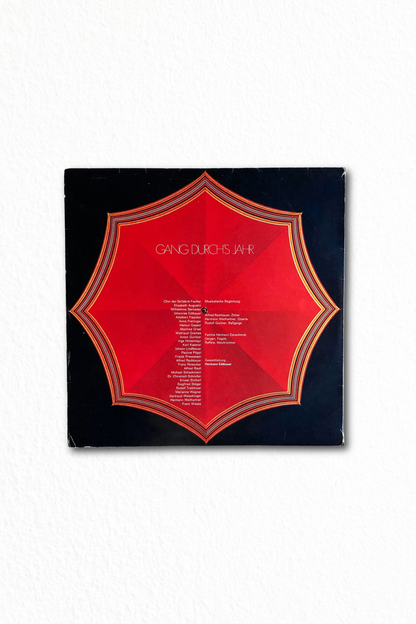 Back sleeve of Fischer’s “Gang Durch’s Jahr” Christmas promo vinyl with umbrella artwork and credits.