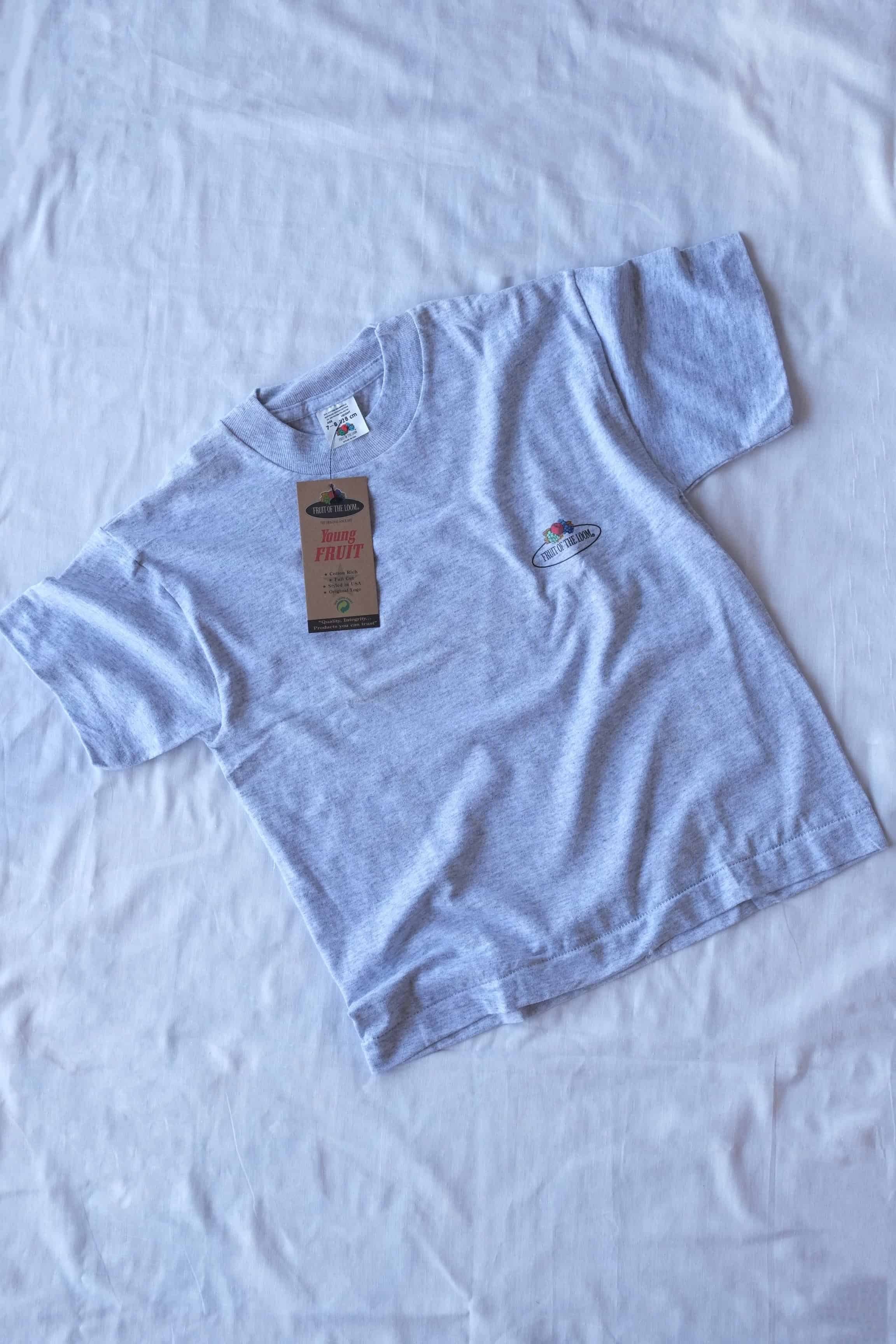 FRUIT OF THE LOOM Kids Classic T-shirt in ash gray color laid on white background