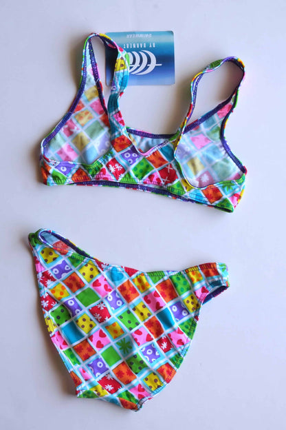 Girls Two-Piece Square Print Swimsuit