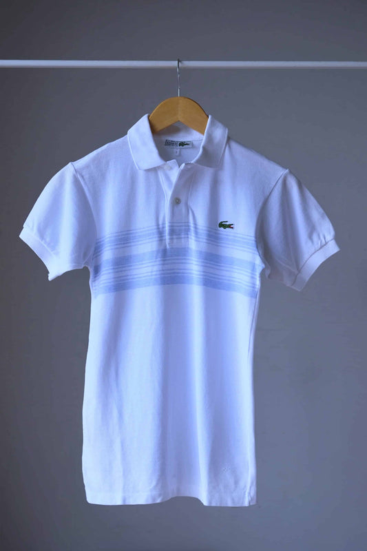 LACOSTE 80's Polo Shirt in white with subtle light blue stripes