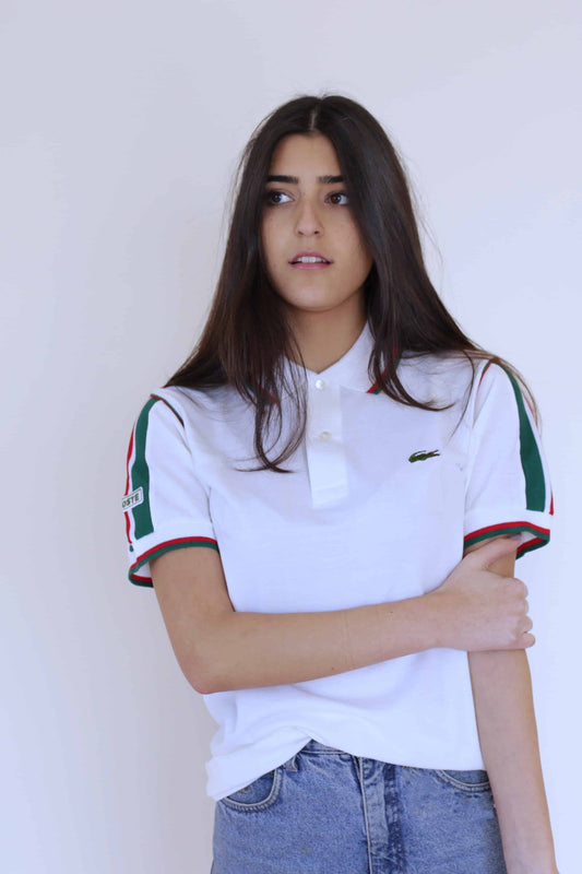 Lacoste vintage shirt in white and green stripes on model