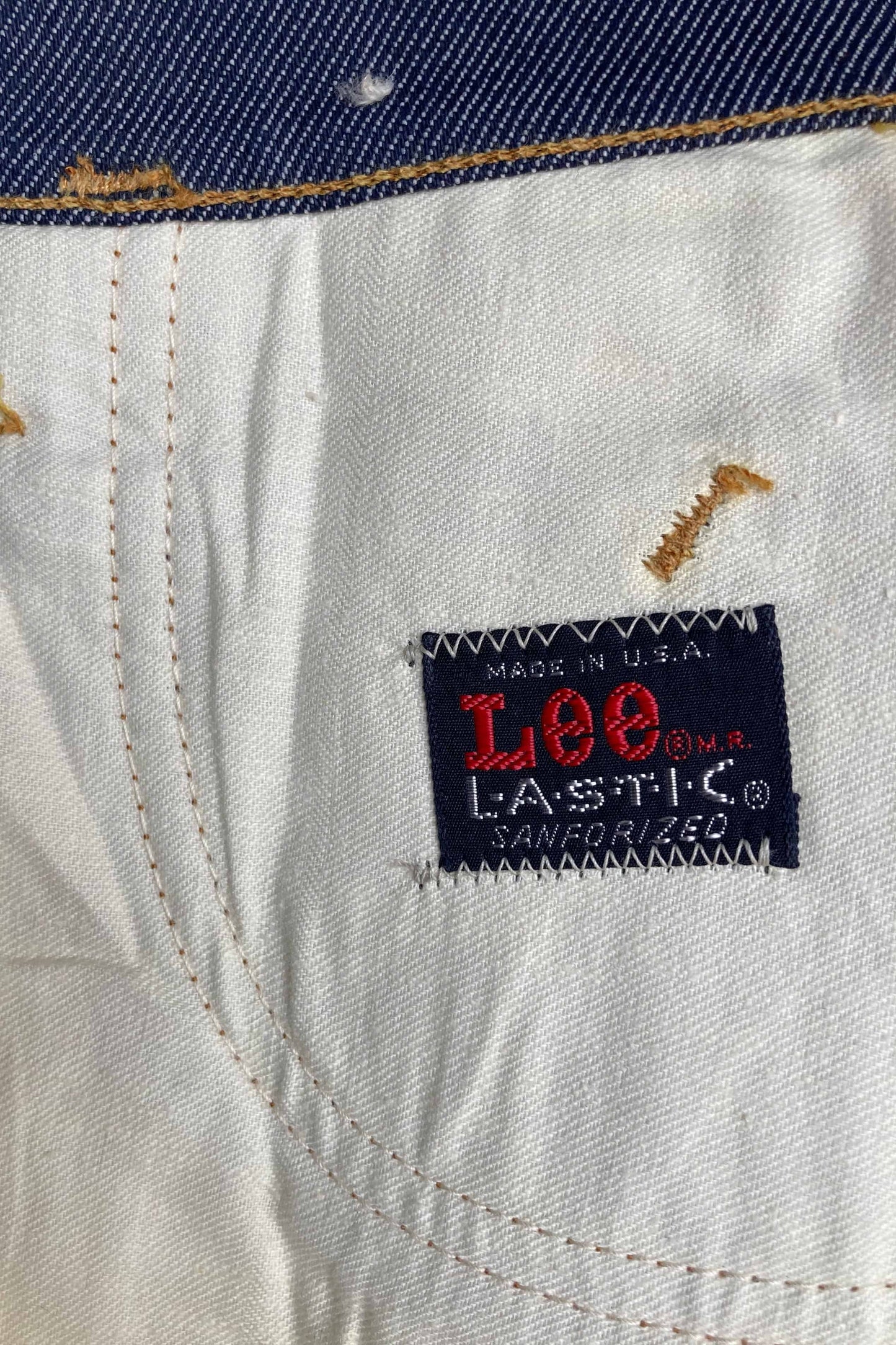 Close shot of the inside label of a vintage Lee lastic jeans