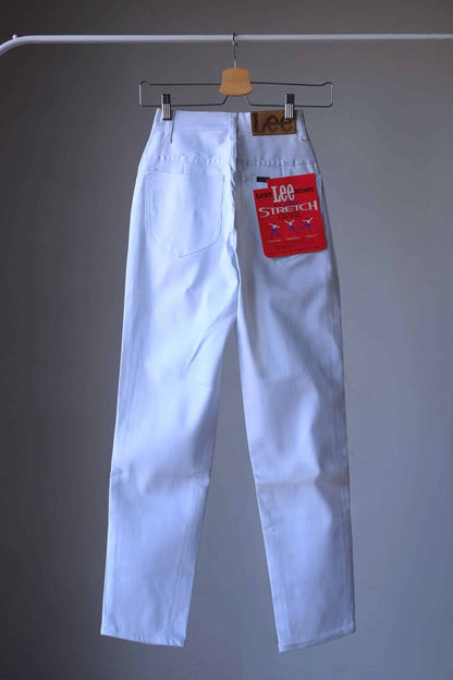 Back view of White LEE Vintage Stretch Riders Jeans on hanger