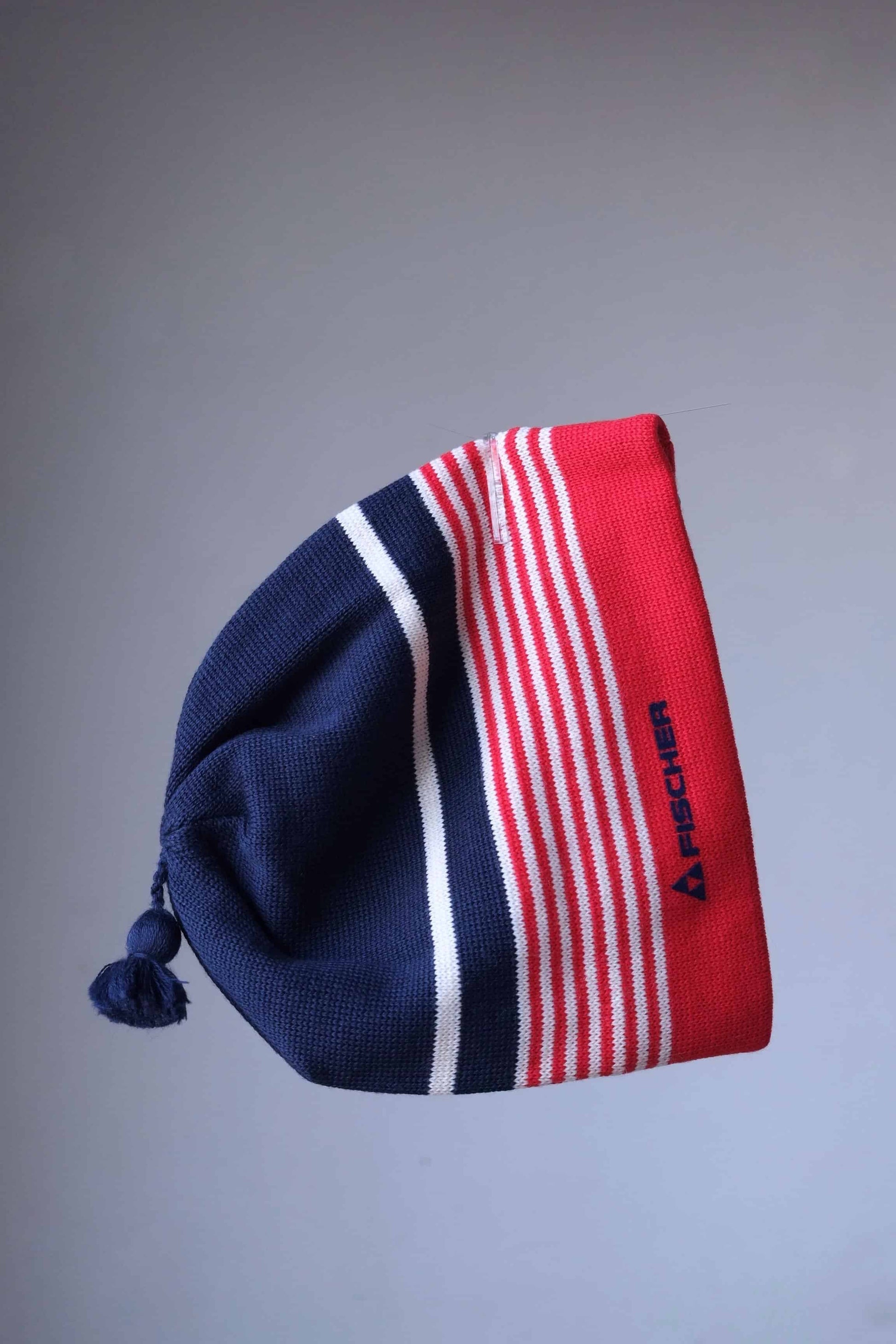 Tuque bonnet ski vintage wool. Navy blue, white and red. Year 70