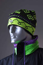 LÖFFLER Vintage 90's Ski Hat black and neon yellow on mannequin