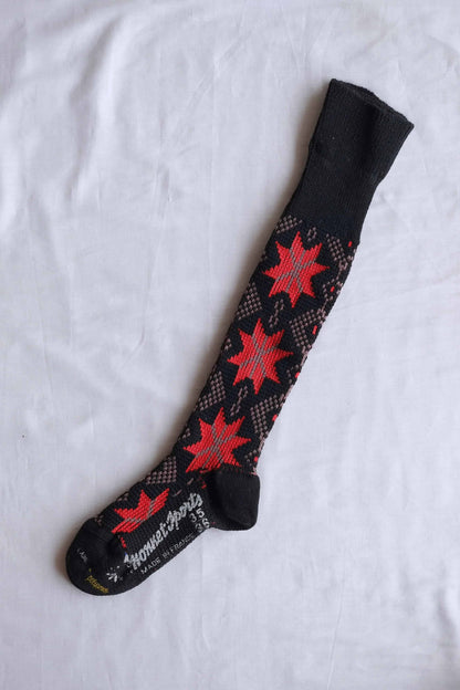 Black and red Vintage Knee High Jacquard Socks