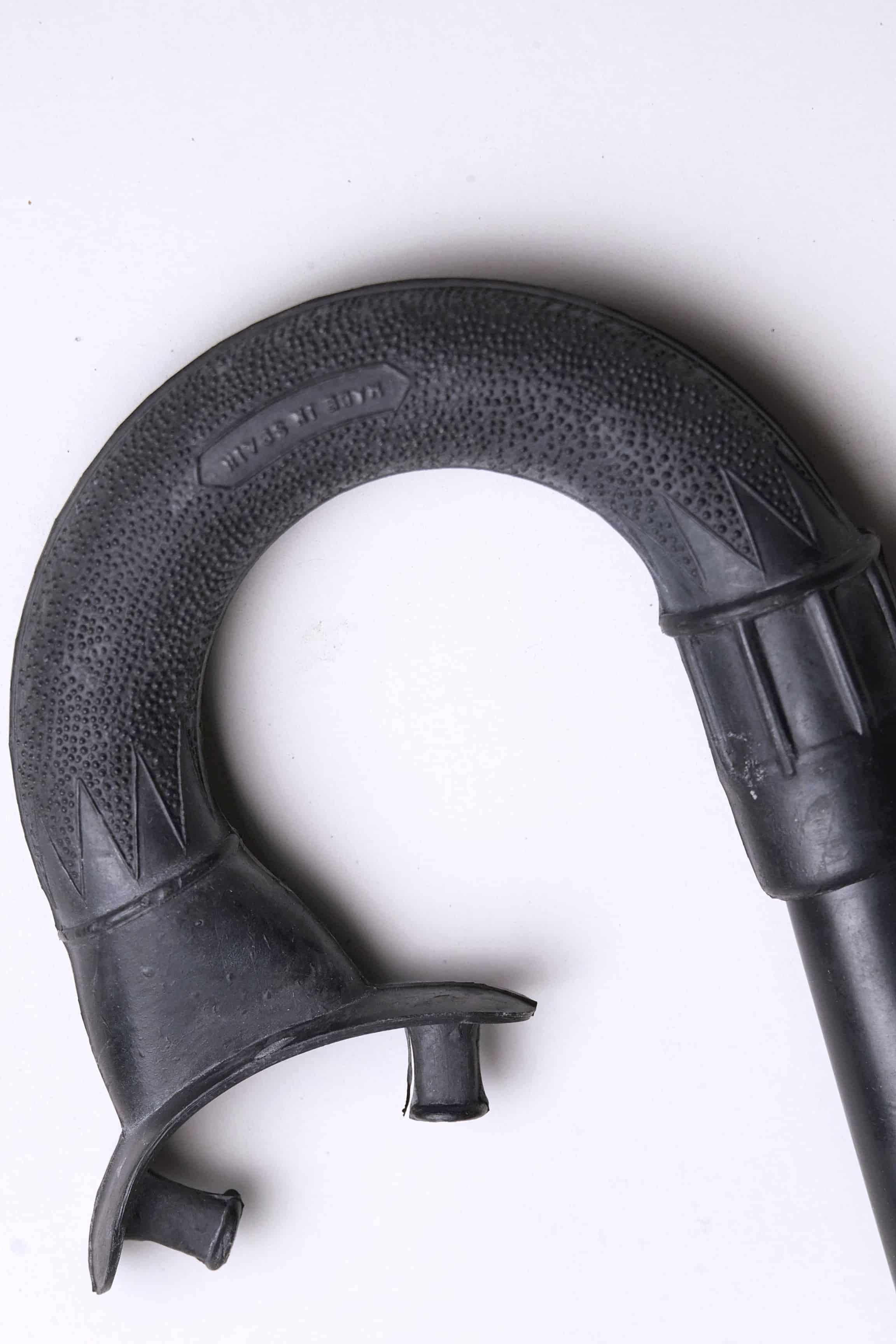 Close up of the mouthpiece of a Vintage Nemrod Menorca snorkel on white background